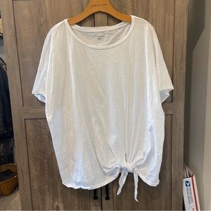 Eileen Fisher Organic Cotton Shirt Scoop Neck Tie Front 1X